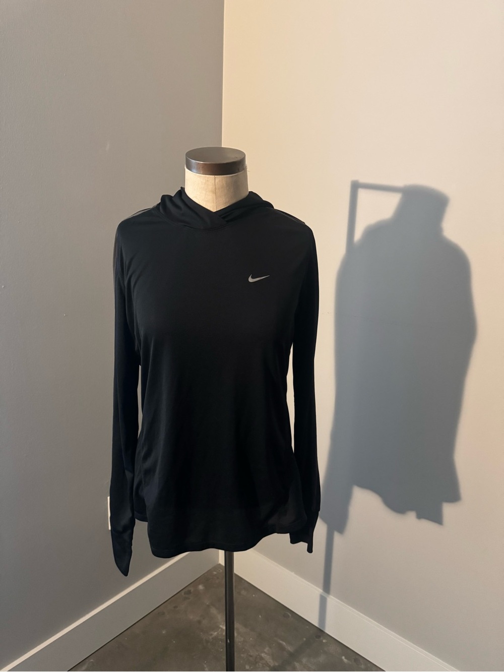 Nike Black Hooded Long-Sleeve Top with Silver Swoosh